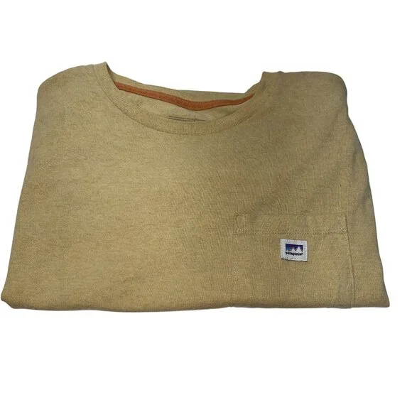 Patagonia Men’s Slim Fit Pocket Tee‎ Beige Organic Cotton Recycled Polyester-M - Picture 2 of 8